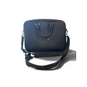 PEDRO Navy Blue Leather Briefcase Shoulder Bag Computer Padded Travel NWT